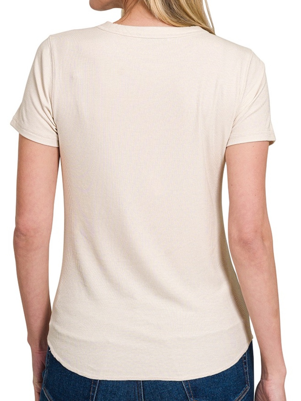 “Everyday Rib Tee “ Soft Rayon Rib | Black & Sand Beige - Picture 7 of 7
